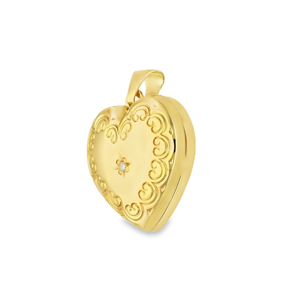 9ct Yellow Gold Diamond Heart Locket - 18x19x8mm - 1.9g