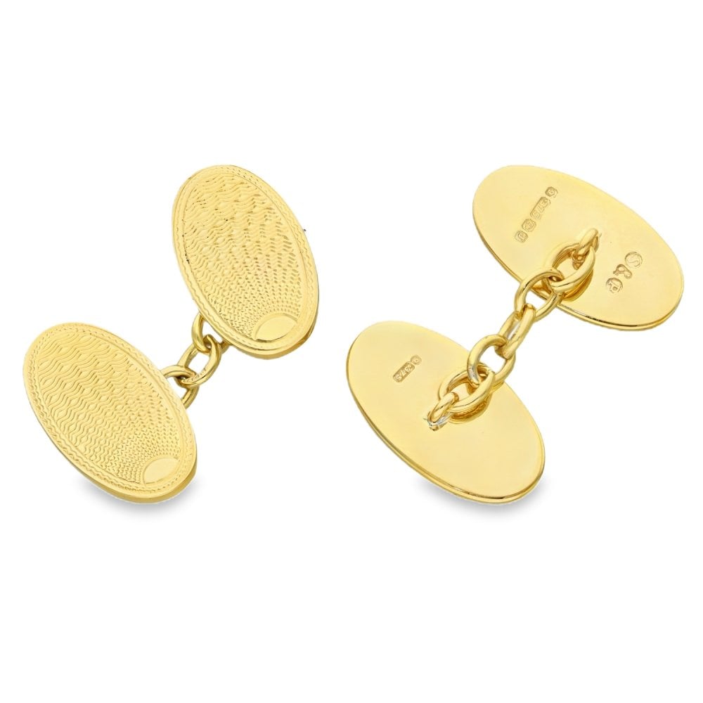 9ct Yellow Gold Oval Sunray Cufflinks - 11x20x1.5mm - 12.7g