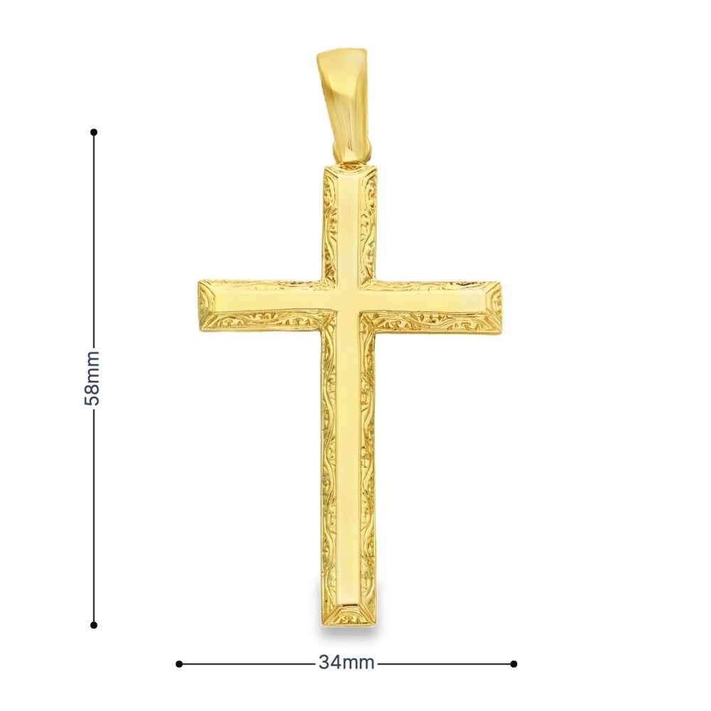 9ct Yellow Gold Domed Cross Pendant - 34x58x2.5mm - 11.9g