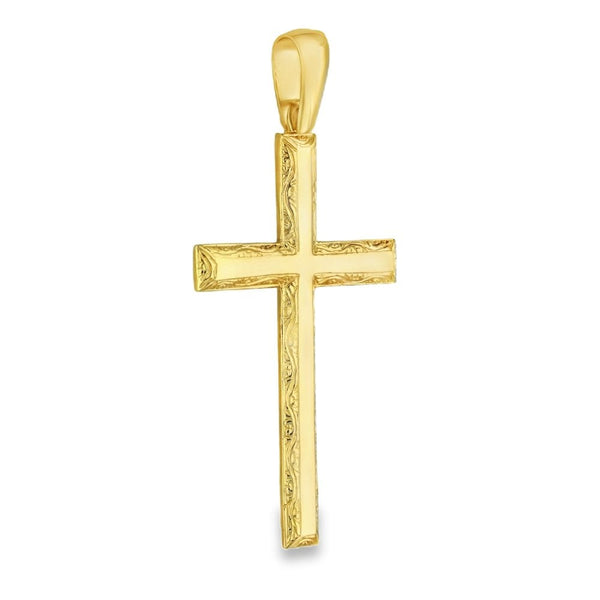 9ct Yellow Gold Domed Cross Pendant - 34x58x2.5mm - 11.9g