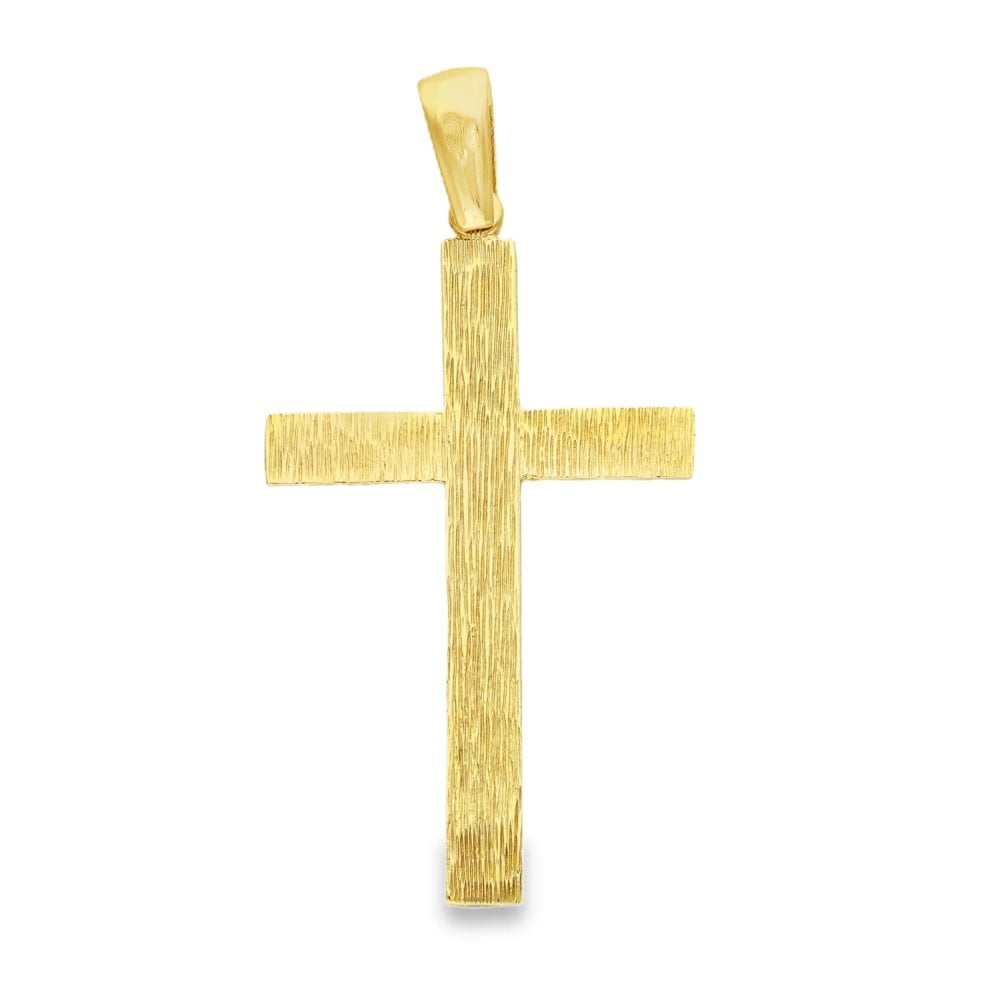 9ct Yellow Gold Domed Cross Pendant - 34x58x2.5mm - 11.9g