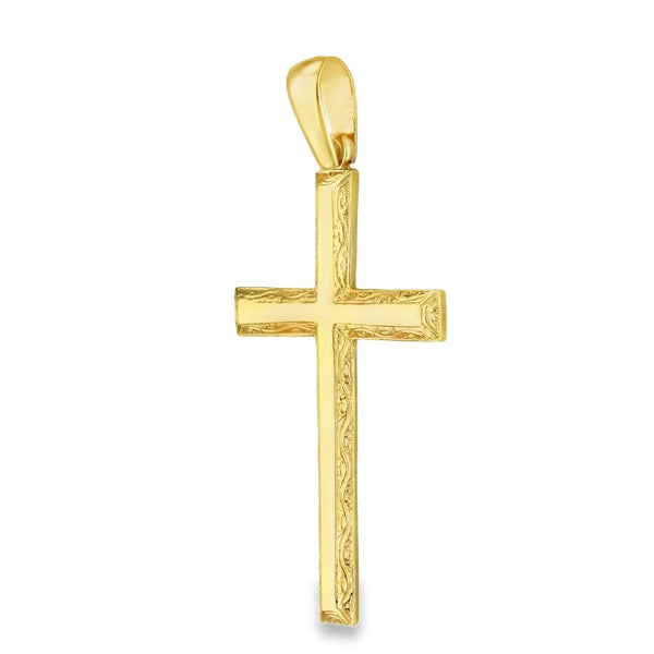 9ct Yellow Gold Domed Cross Pendant - 34x58x2.5mm - 11.9g