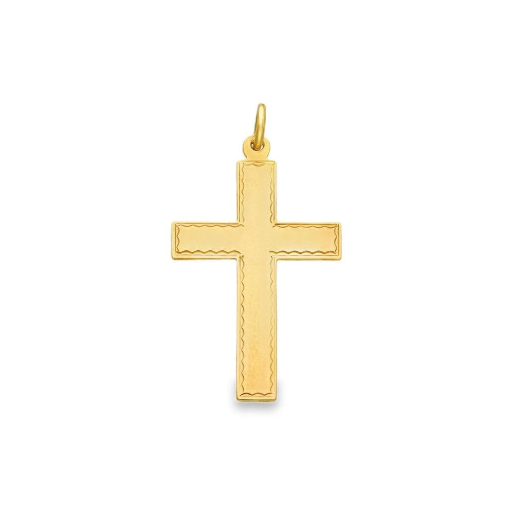 9ct Yellow Gold Flat Engraved-Edge Cross Pendant - 17x28mm -1.4g