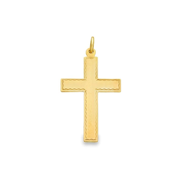 9ct Yellow Gold Flat Engraved-Edge Cross Pendant - 17x28mm -1.4g