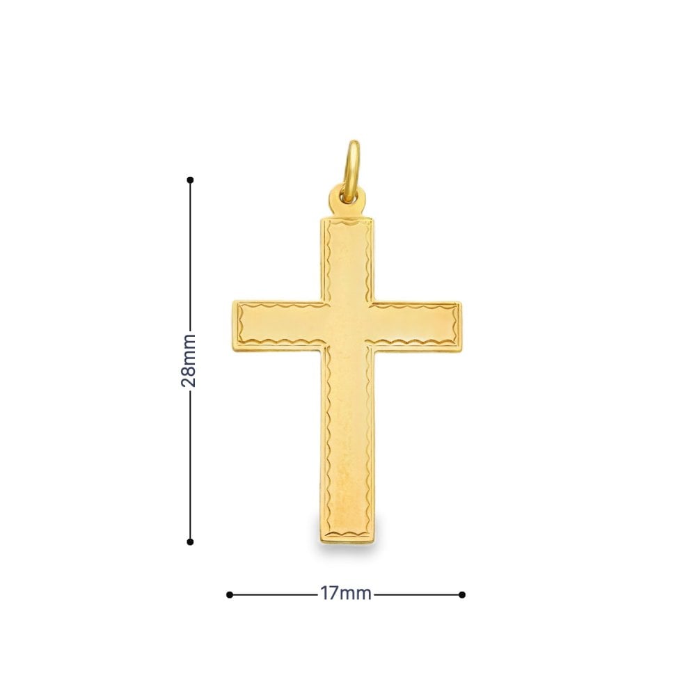 9ct Yellow Gold Flat Engraved-Edge Cross Pendant - 17x28mm -1.4g