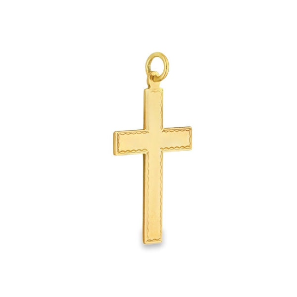 9ct Yellow Gold Flat Engraved-Edge Cross Pendant - 17x28mm -1.4g