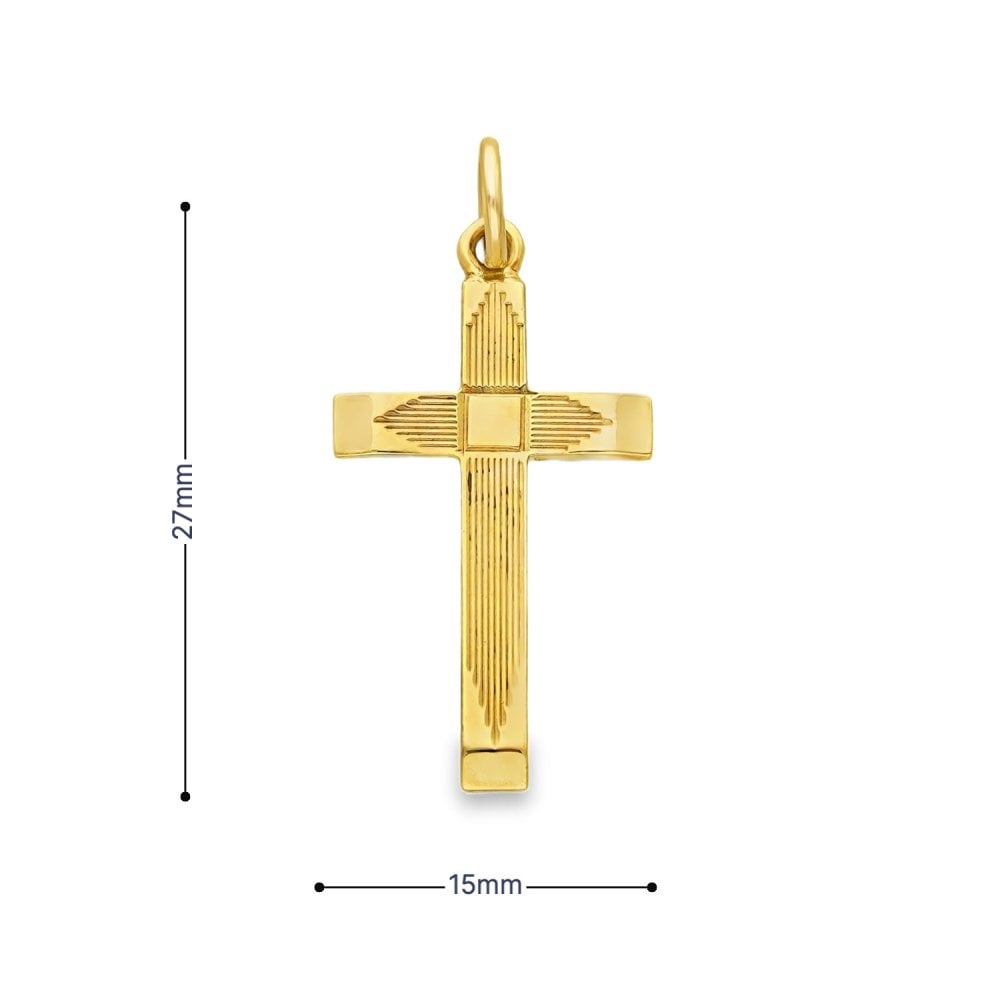 9ct Yellow Gold Patterned Tapered Cross Pendant - 15x27mm - 1.9g