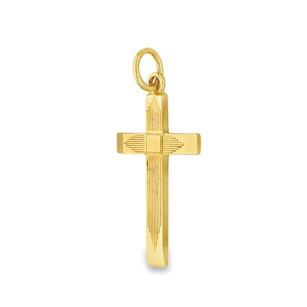 9ct Yellow Gold Patterned Tapered Cross Pendant - 15x27mm - 1.9g