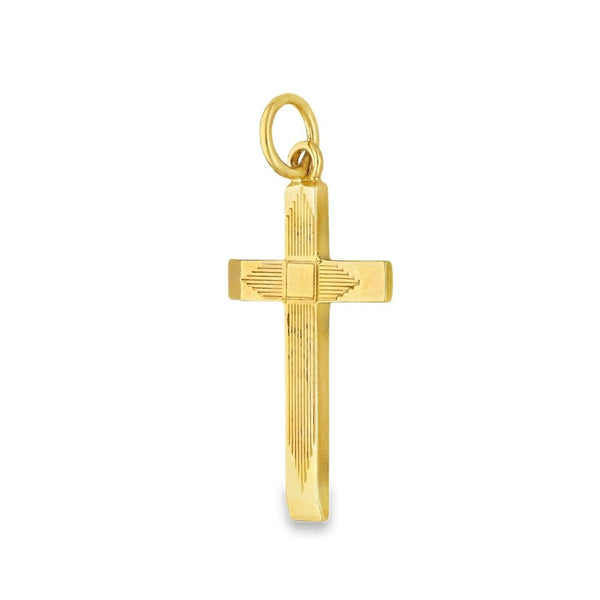 9ct Yellow Gold Patterned Tapered Cross Pendant - 15x27mm - 1.9g