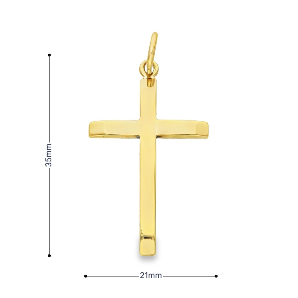 9ct Yellow Gold Tapered Plain Cross Pendant - 21x35x2.5mm - 4.4g