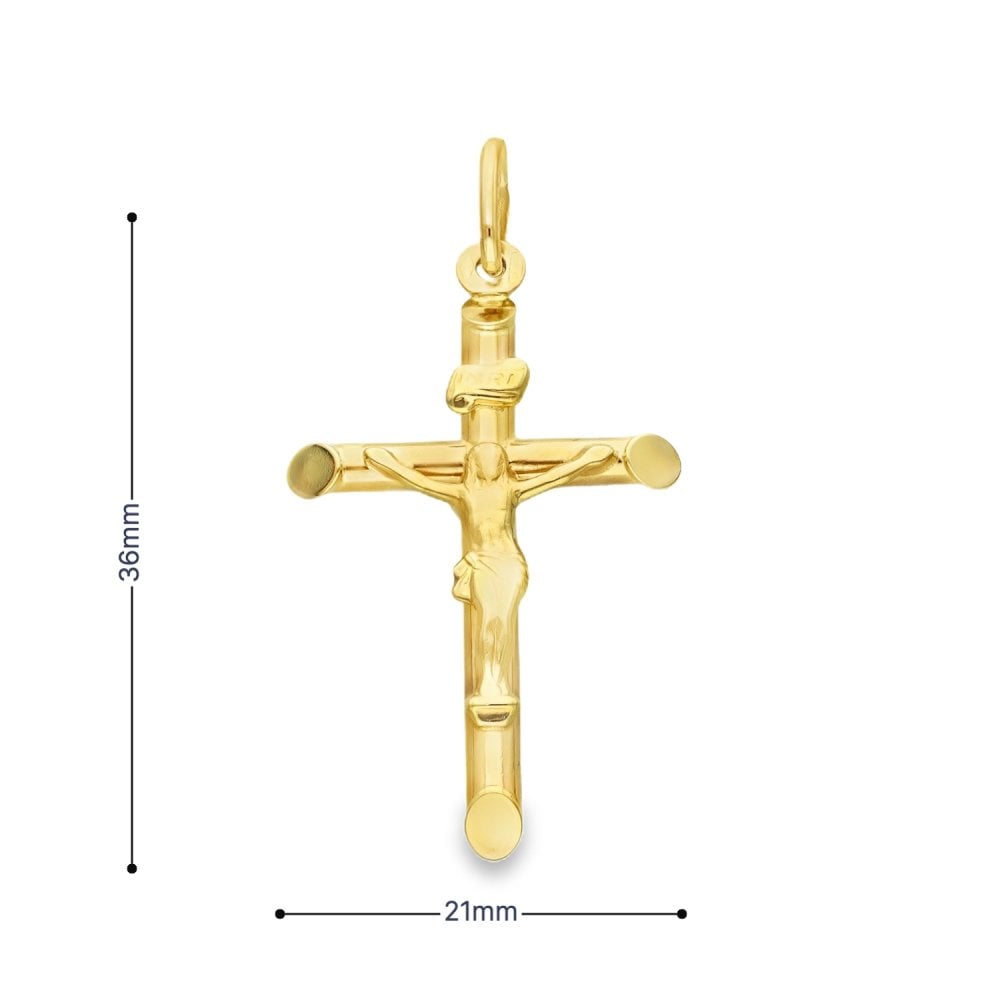 9ct Yellow Gold Crucifix Pendant - 21x36x4.5mm - 1.7g