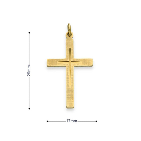 9ct Yellow Gold Engraved Cross Pendant - 17x29x1.5mm - 2.0g