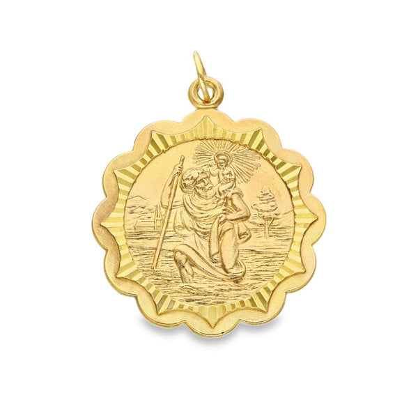 9ct Yellow Gold Wave-Edge St. Christopher Pendant - 27x31x1.5mm