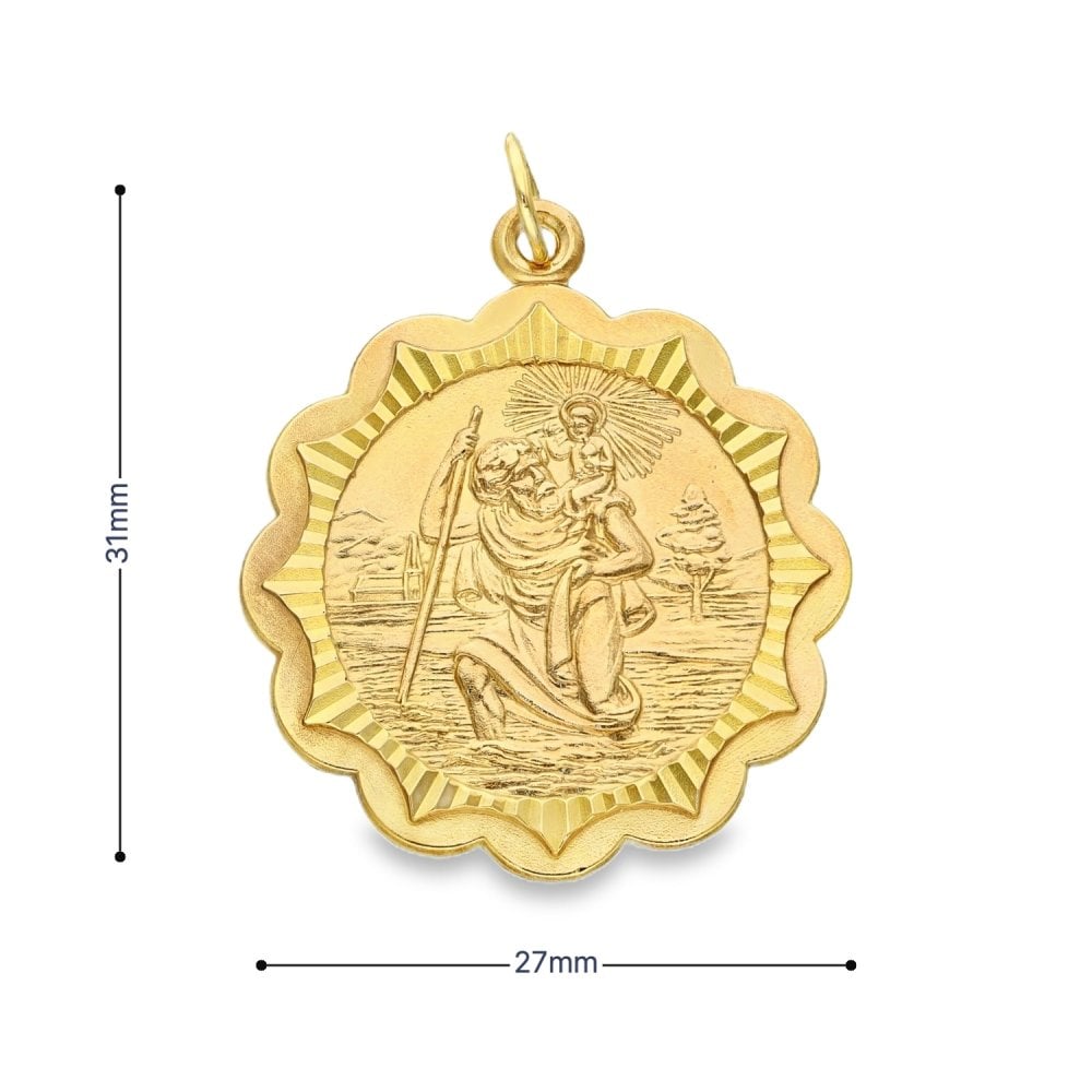 9ct Yellow Gold Wave-Edge St. Christopher Pendant - 27x31x1.5mm