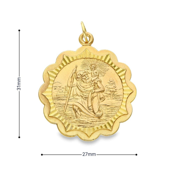 9ct Yellow Gold Wave-Edge St. Christopher Pendant - 27x31x1.5mm