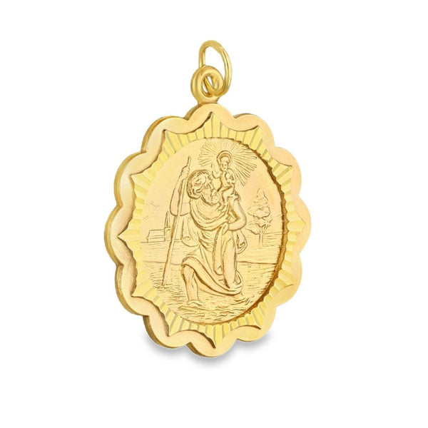9ct Yellow Gold Wave-Edge St. Christopher Pendant - 27x31x1.5mm