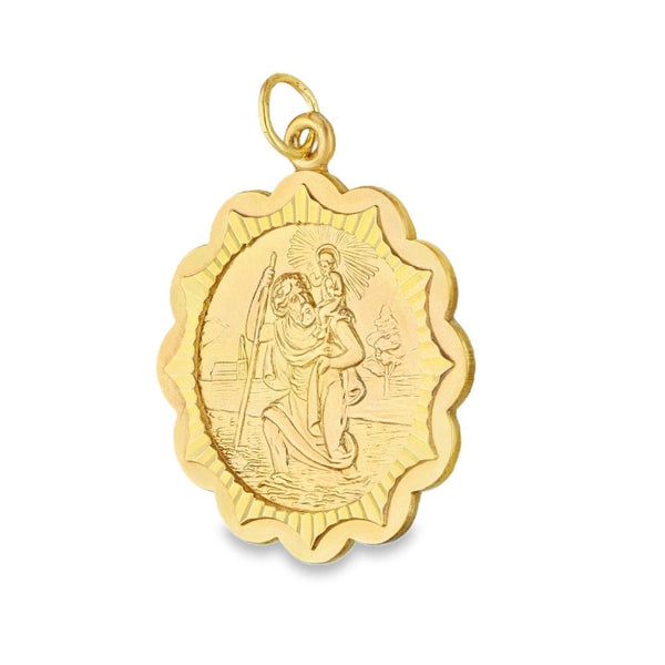 9ct Yellow Gold Wave-Edge St. Christopher Pendant - 27x31x1.5mm
