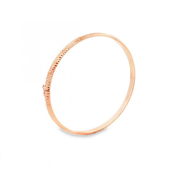 9ct Rose Gold Diamond-Cut Patterned Bangle - 18.5cm - 3.7g