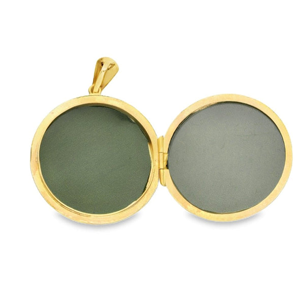 9ct Yellow Gold Round Feather-Engraved Locket - 29x31x7mm - 6.7g