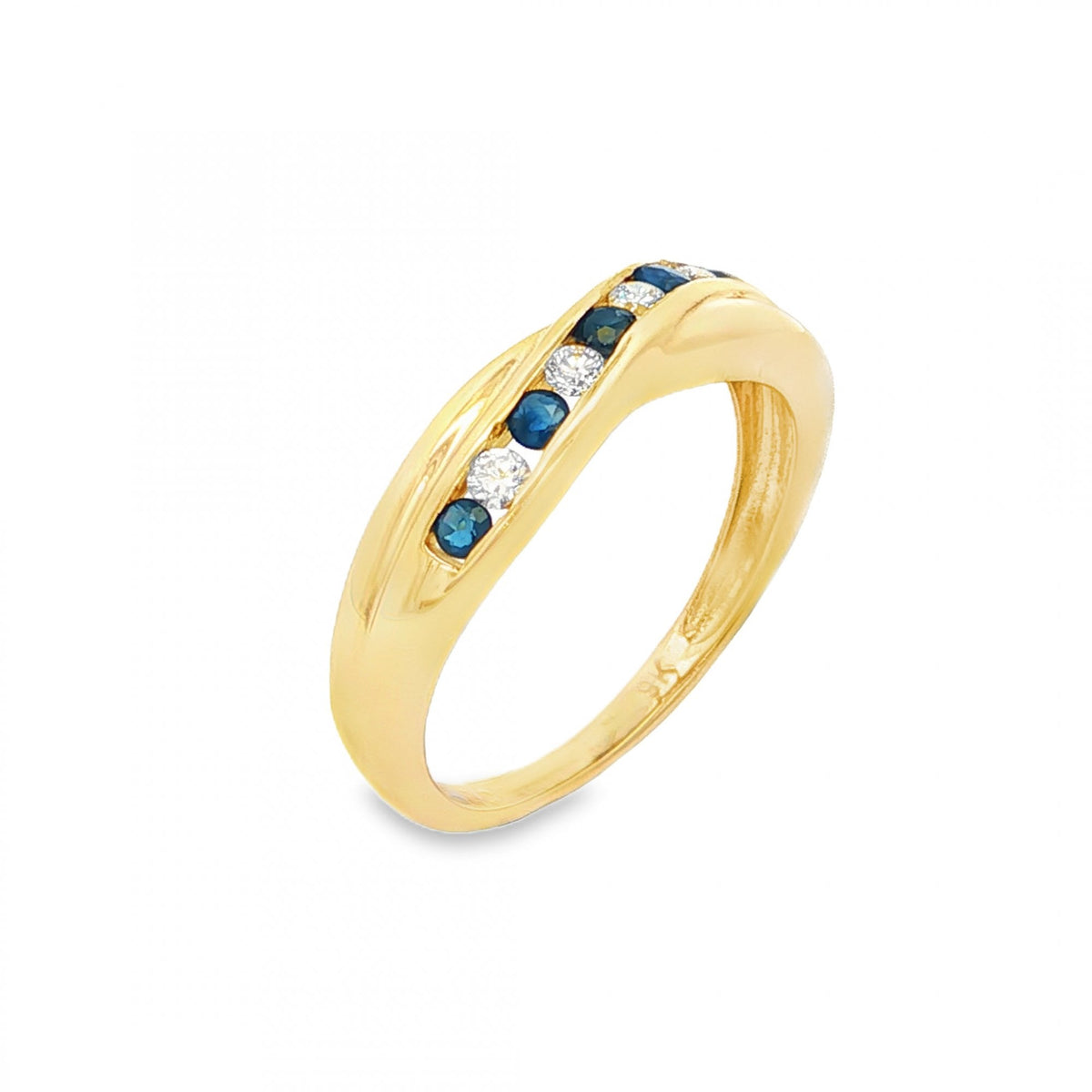 9ct Yellow Gold Sapphire & CZ Eternity Ring - Size P - 2.9g