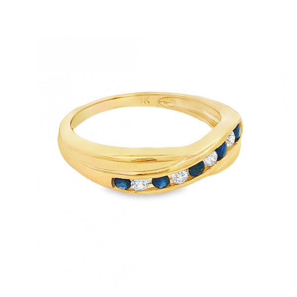 9ct Yellow Gold Sapphire & CZ Eternity Ring - Size P - 2.9g