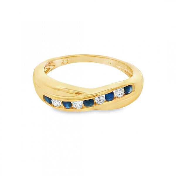 9ct Yellow Gold Sapphire & CZ Eternity Ring - Size P - 2.9g