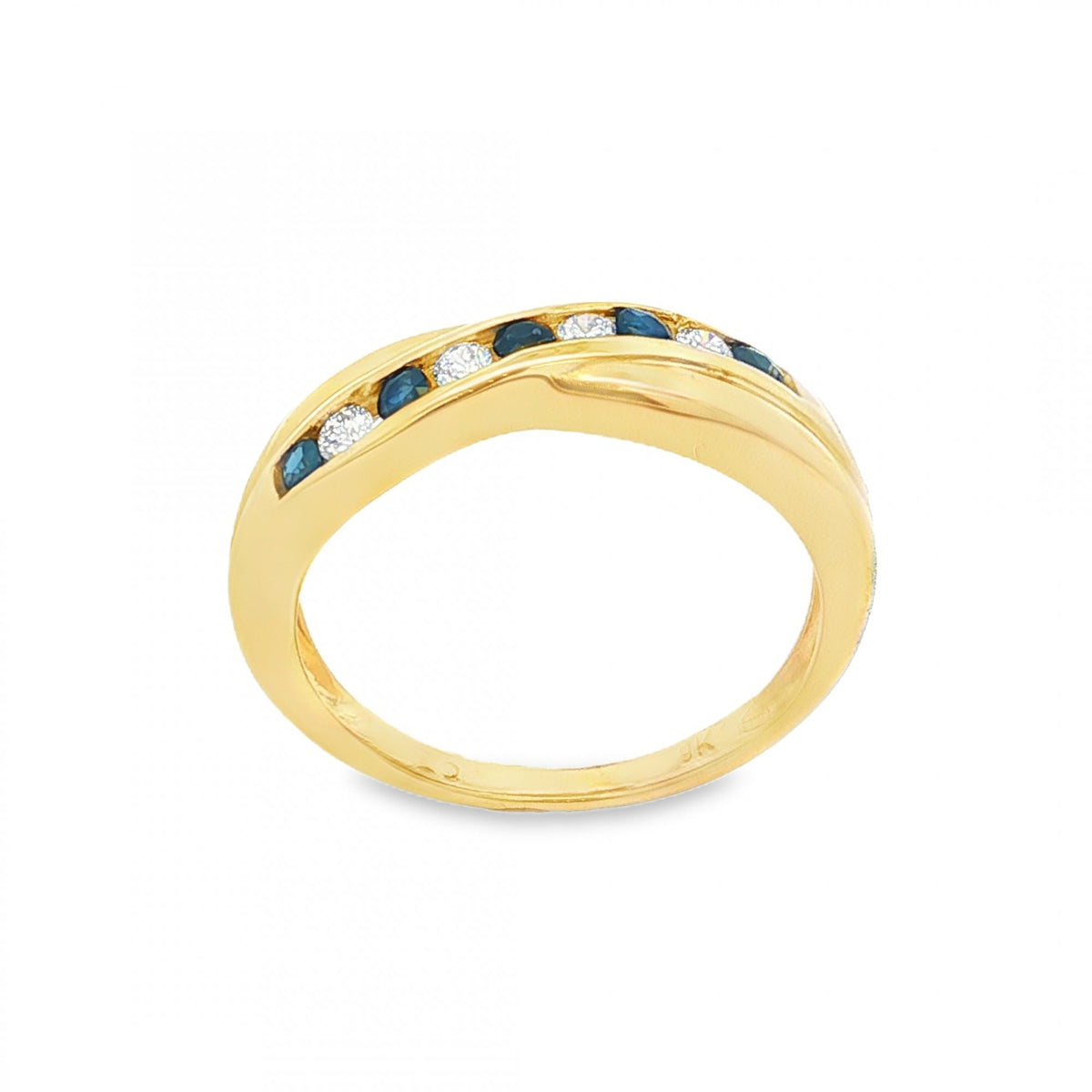 9ct Yellow Gold Sapphire & CZ Eternity Ring - Size P - 2.9g