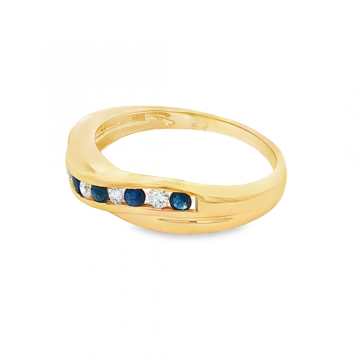 9ct Yellow Gold Sapphire & CZ Eternity Ring - Size P - 2.9g