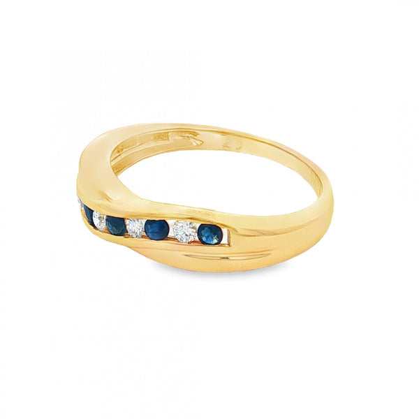 9ct Yellow Gold Sapphire & CZ Eternity Ring - Size P - 2.9g