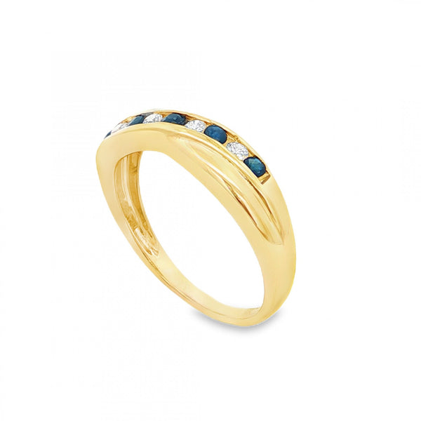 9ct Yellow Gold Sapphire & CZ Eternity Ring - Size P - 2.9g