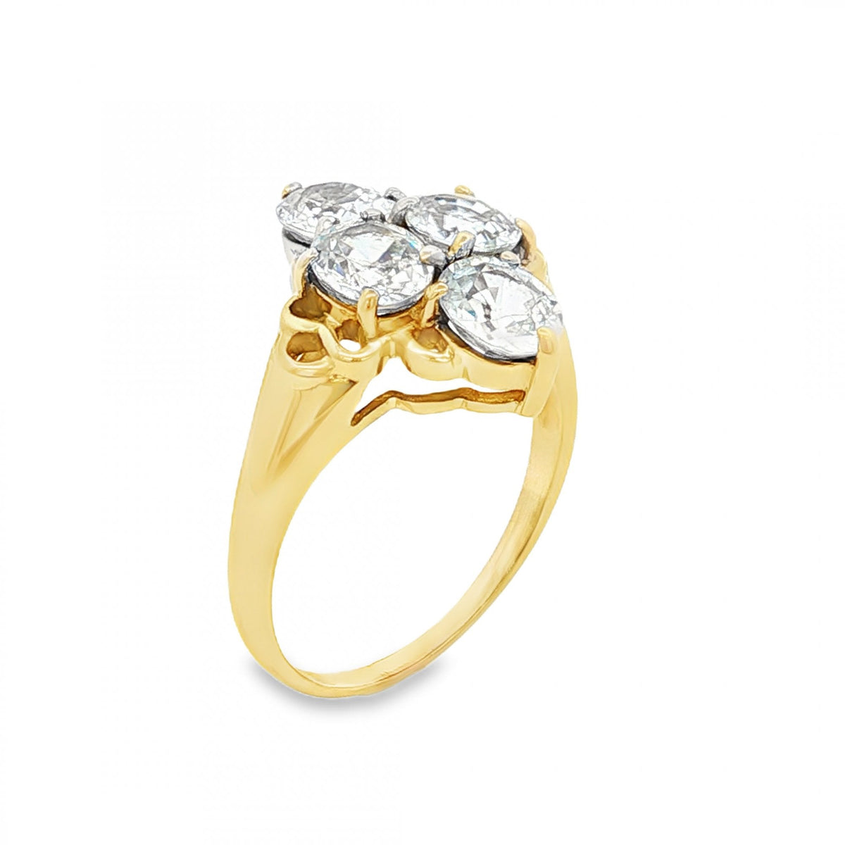 9ct Yellow Gold 4-Stone Cubic Zirconia Dress Ring - Size Q -4.0g