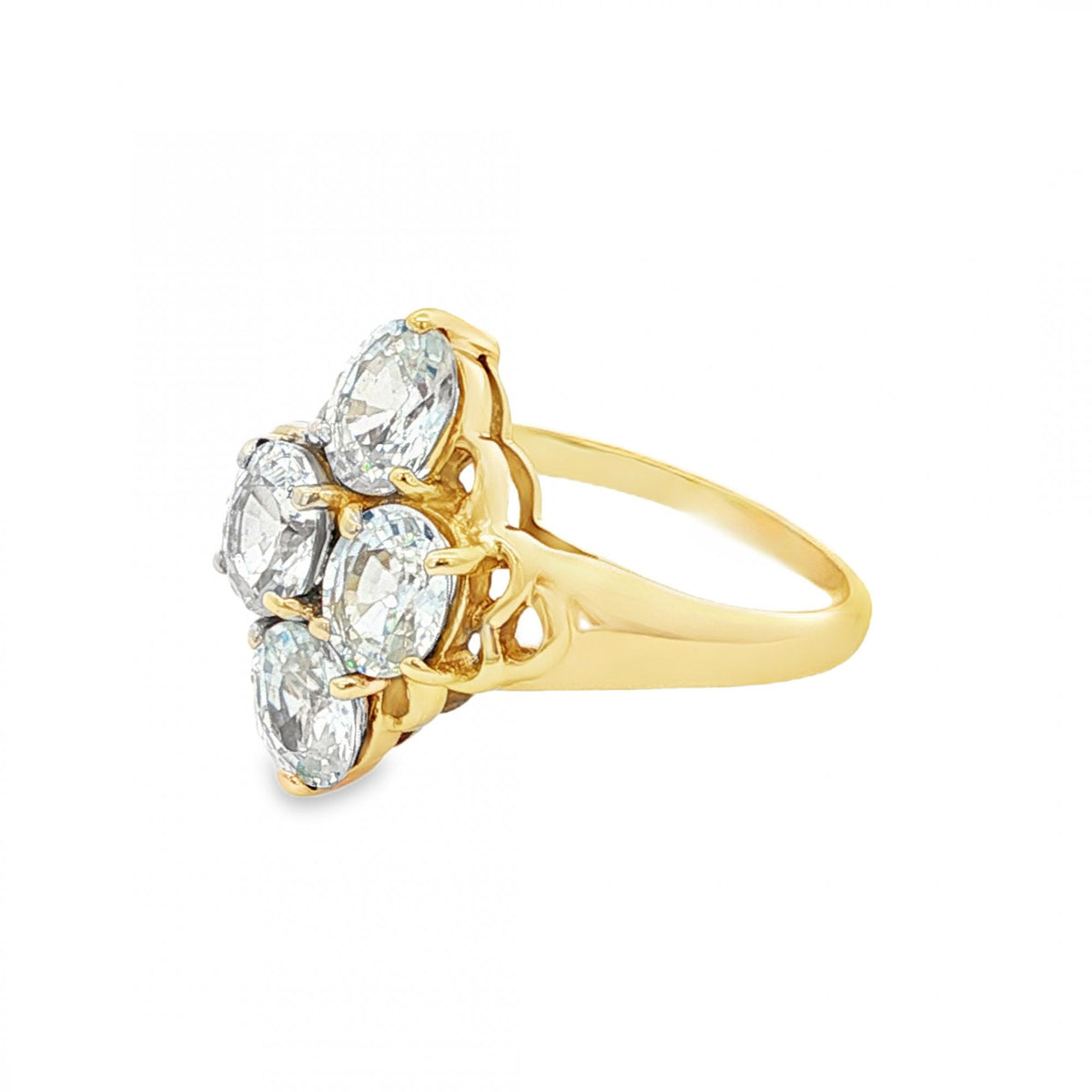 9ct Yellow Gold 4-Stone Cubic Zirconia Dress Ring - Size Q -4.0g