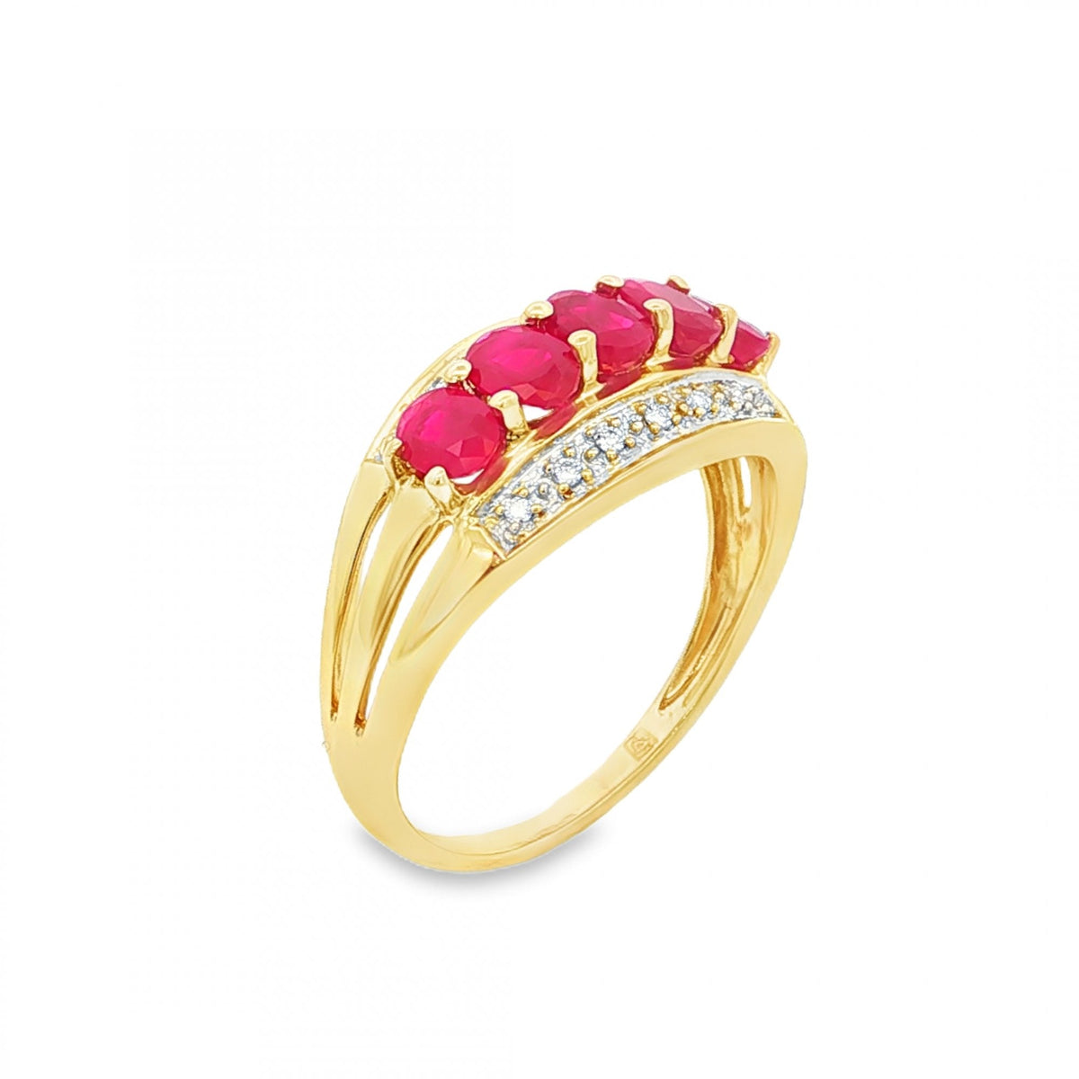 9ct Yellow Ruby & Diamond Dress Ring - Size N - 2.6g