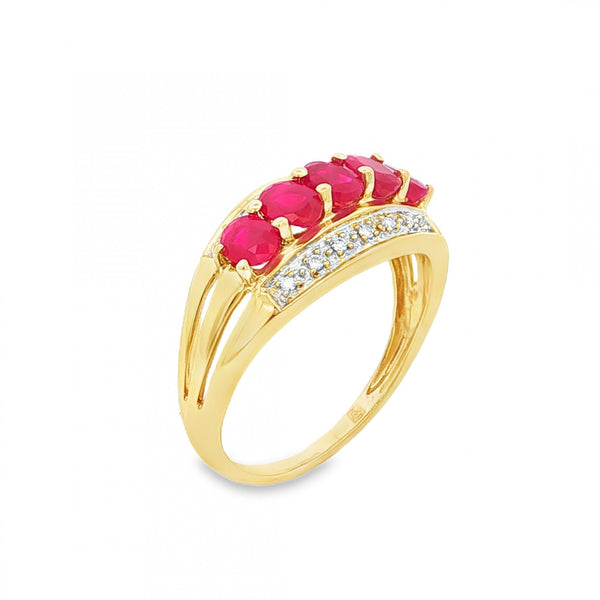 9ct Yellow Ruby & Diamond Dress Ring - Size N - 2.6g