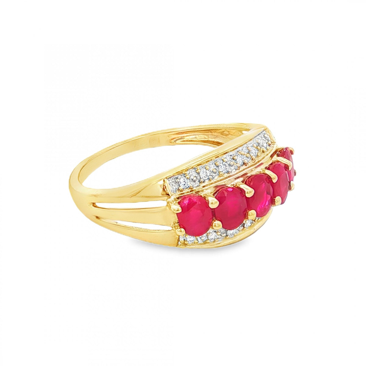 9ct Yellow Ruby & Diamond Dress Ring - Size N - 2.6g