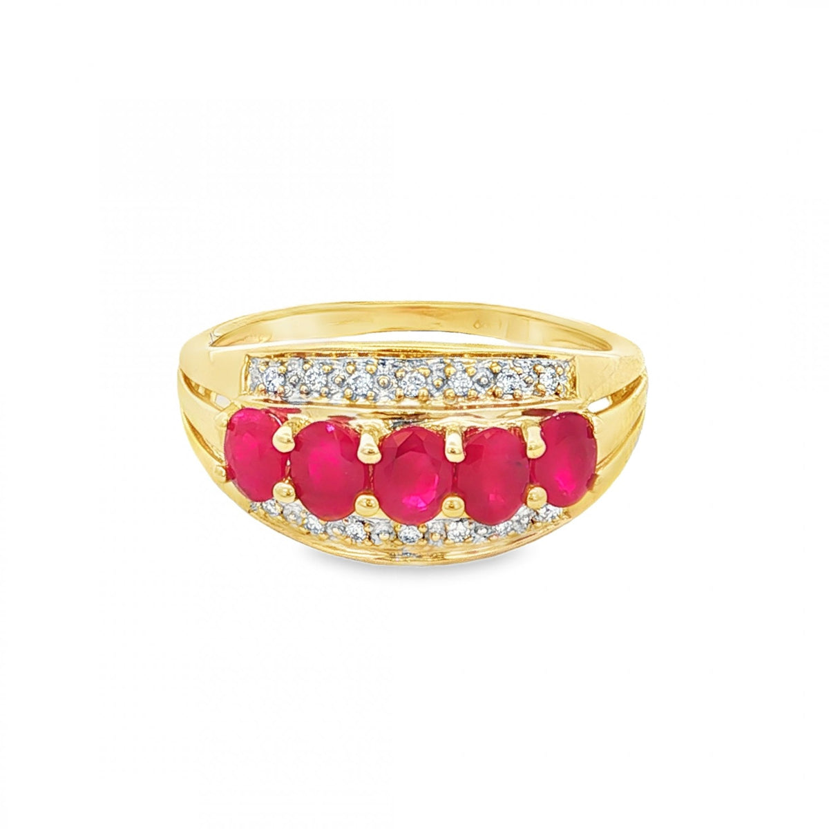 9ct Yellow Ruby & Diamond Dress Ring - Size N - 2.6g