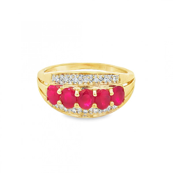 9ct Yellow Ruby & Diamond Dress Ring - Size N - 2.6g
