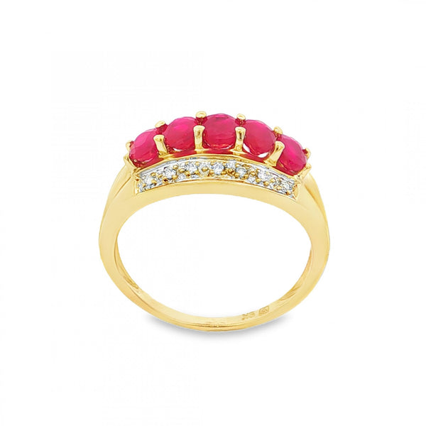 9ct Yellow Ruby & Diamond Dress Ring - Size N - 2.6g