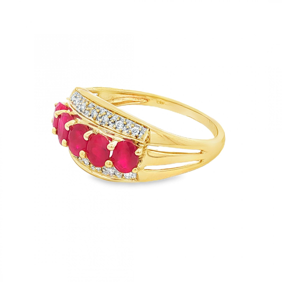 9ct Yellow Ruby & Diamond Dress Ring - Size N - 2.6g