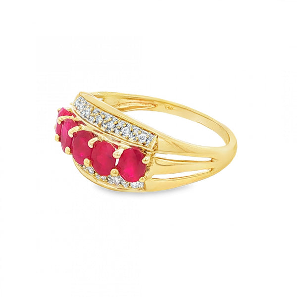 9ct Yellow Ruby & Diamond Dress Ring - Size N - 2.6g