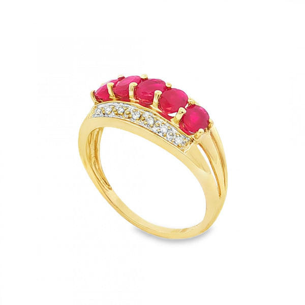 9ct Yellow Ruby & Diamond Dress Ring - Size N - 2.6g