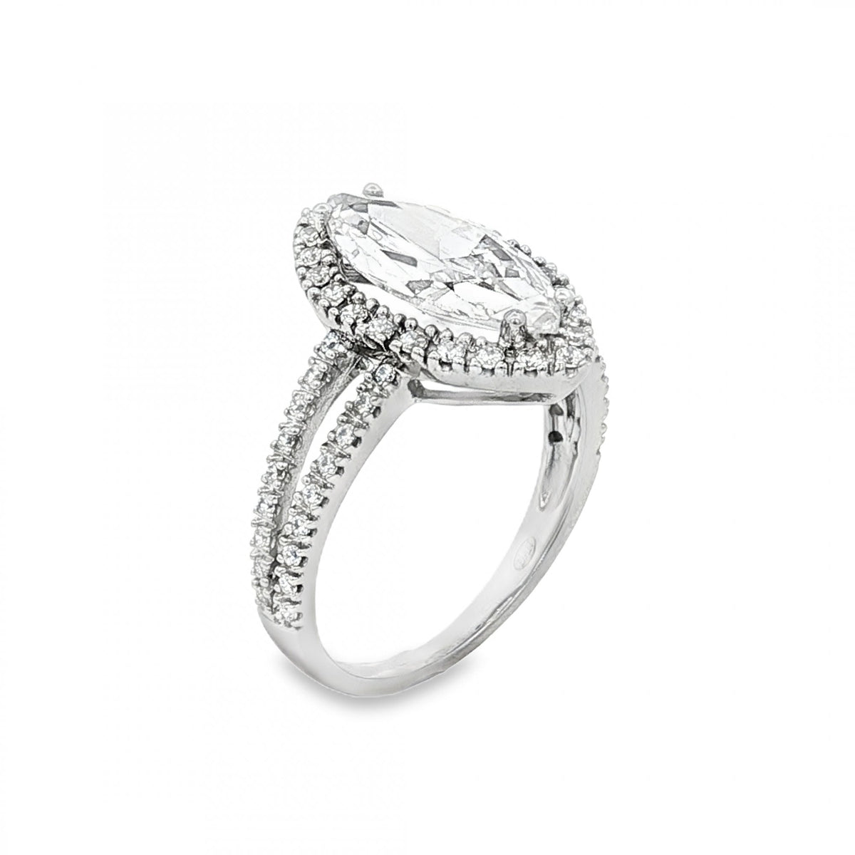 9ct White Gold Marquise CZ Cluster Ring - Size N - 3.8g