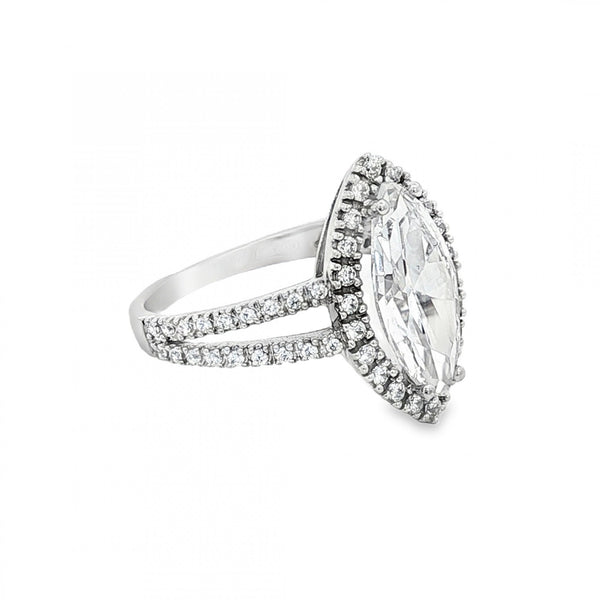 9ct White Gold Marquise CZ Cluster Ring - Size N - 3.8g