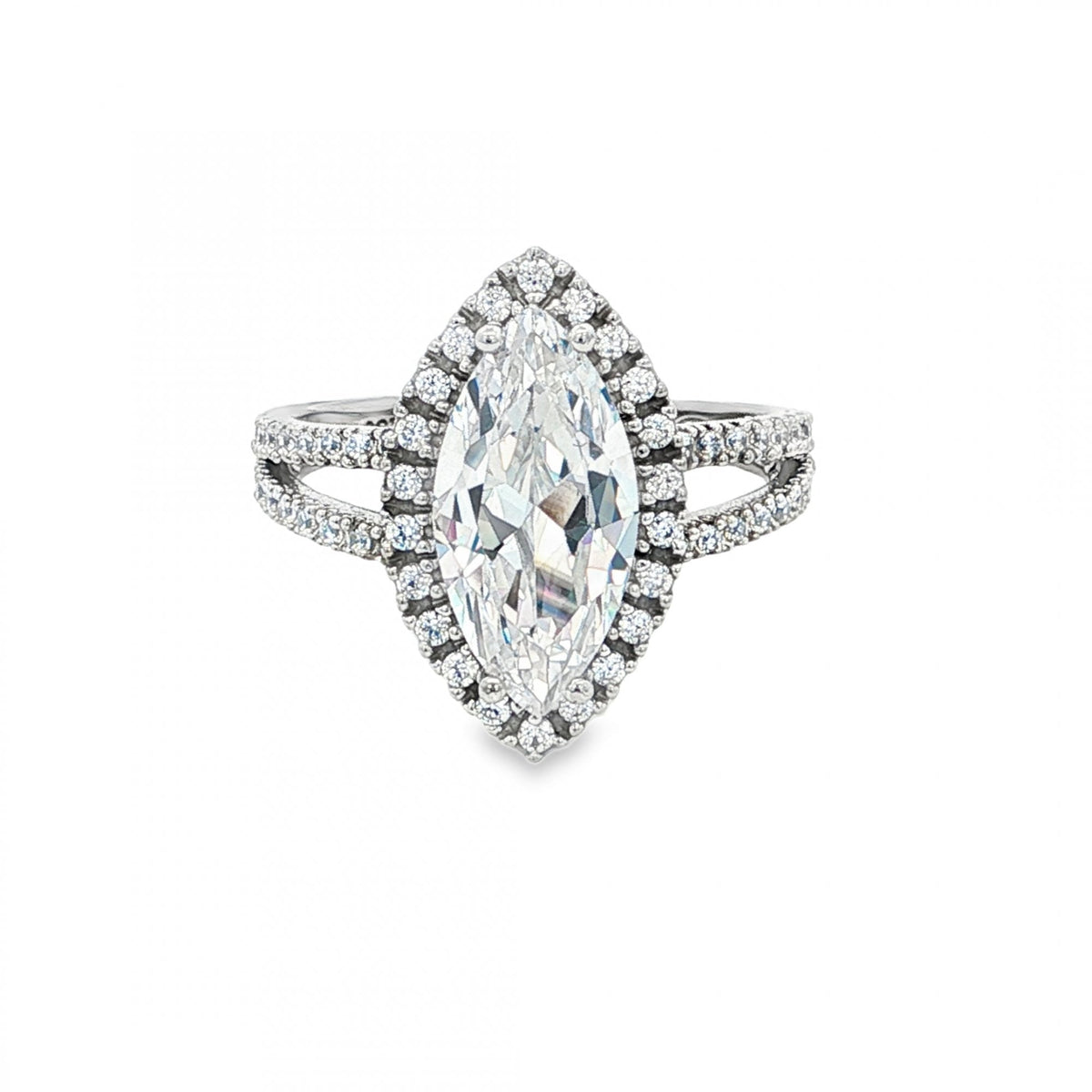 9ct White Gold Marquise CZ Cluster Ring - Size N - 3.8g
