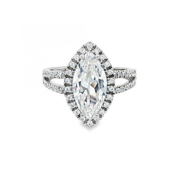 9ct White Gold Marquise CZ Cluster Ring - Size N - 3.8g