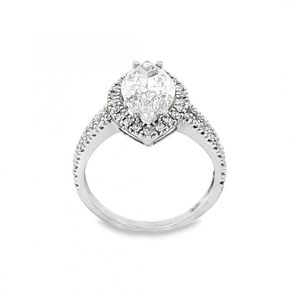 9ct White Gold Marquise CZ Cluster Ring - Size N - 3.8g