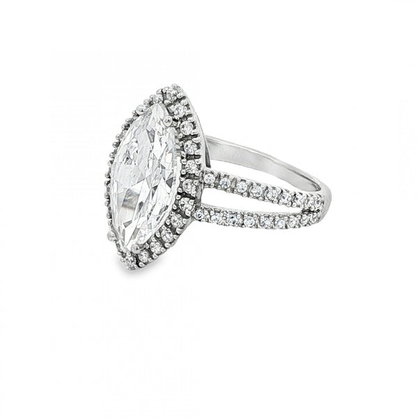 9ct White Gold Marquise CZ Cluster Ring - Size N - 3.8g