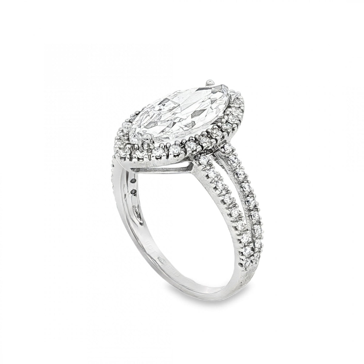 9ct White Gold Marquise CZ Cluster Ring - Size N - 3.8g
