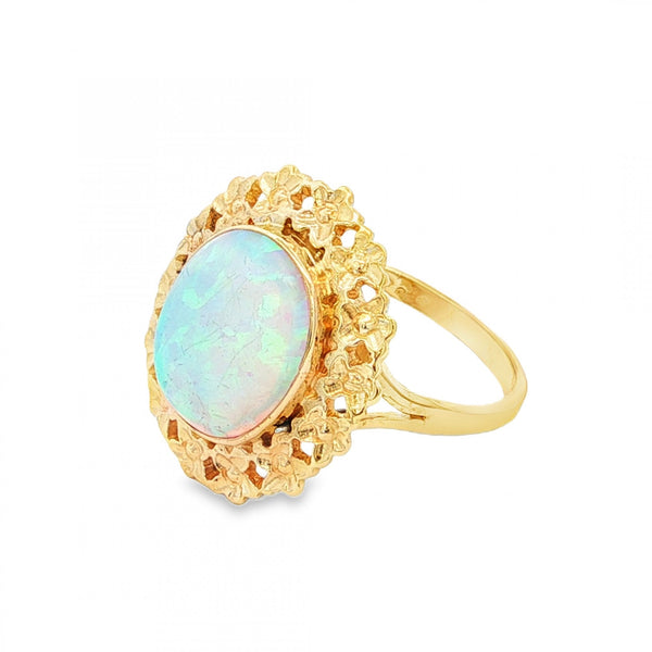 9ct Yellow Gold Oval Opal Dress Ring - Size N½ - 3.3g