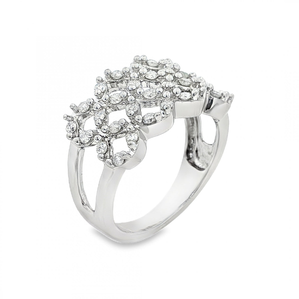 9ct White Gold Diamond Lattice Ring - Size O - 5.7g